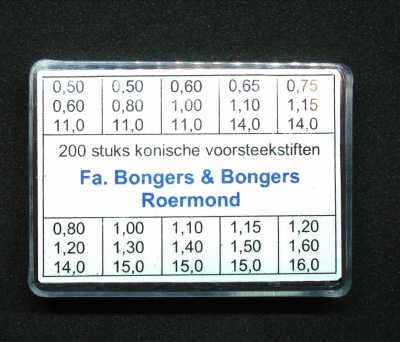 Conische voorsteekstiften, staal, 10 x 20 stuks.