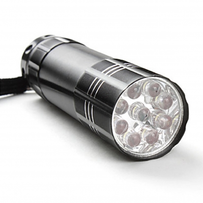 Mini-9 LED zaklamp, aluminium, zwart. 