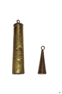 201 - Antiek stel wekkergewichten voor Friese klok. 337 gr. / ca. 51 gr.