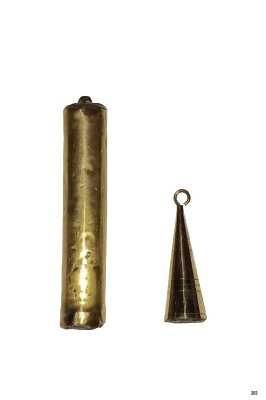 202 - Antiek stel wekkergewichten voor Friese klok. 250 gr. / ca. 50 gr.