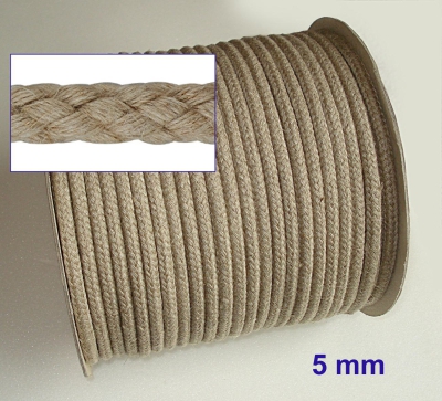 Luxe gevlochten - ECHT VLASKOORD - klokkentouw 5 mm, kleur naturel. 