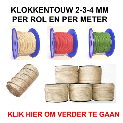Klokkentouw 2-3-4 mm. Per rol en per meter.